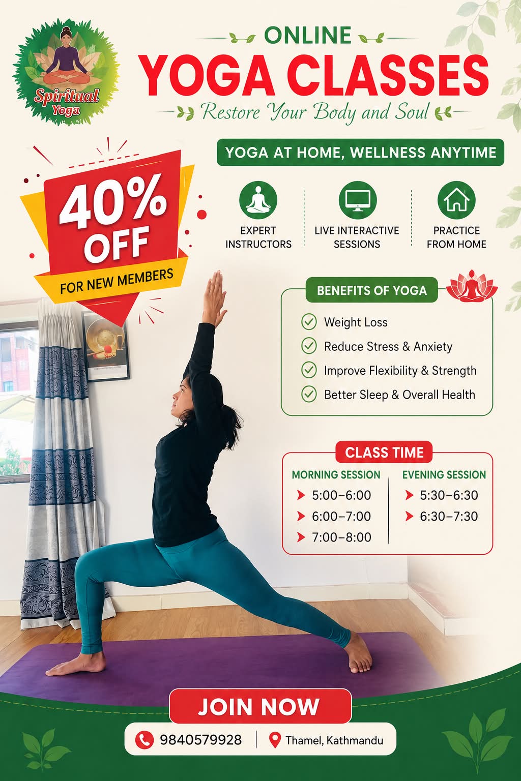Spiritual Yoga Facebook ad: NEW BATCH STARTS, Spiritual Yoga offers Online /…