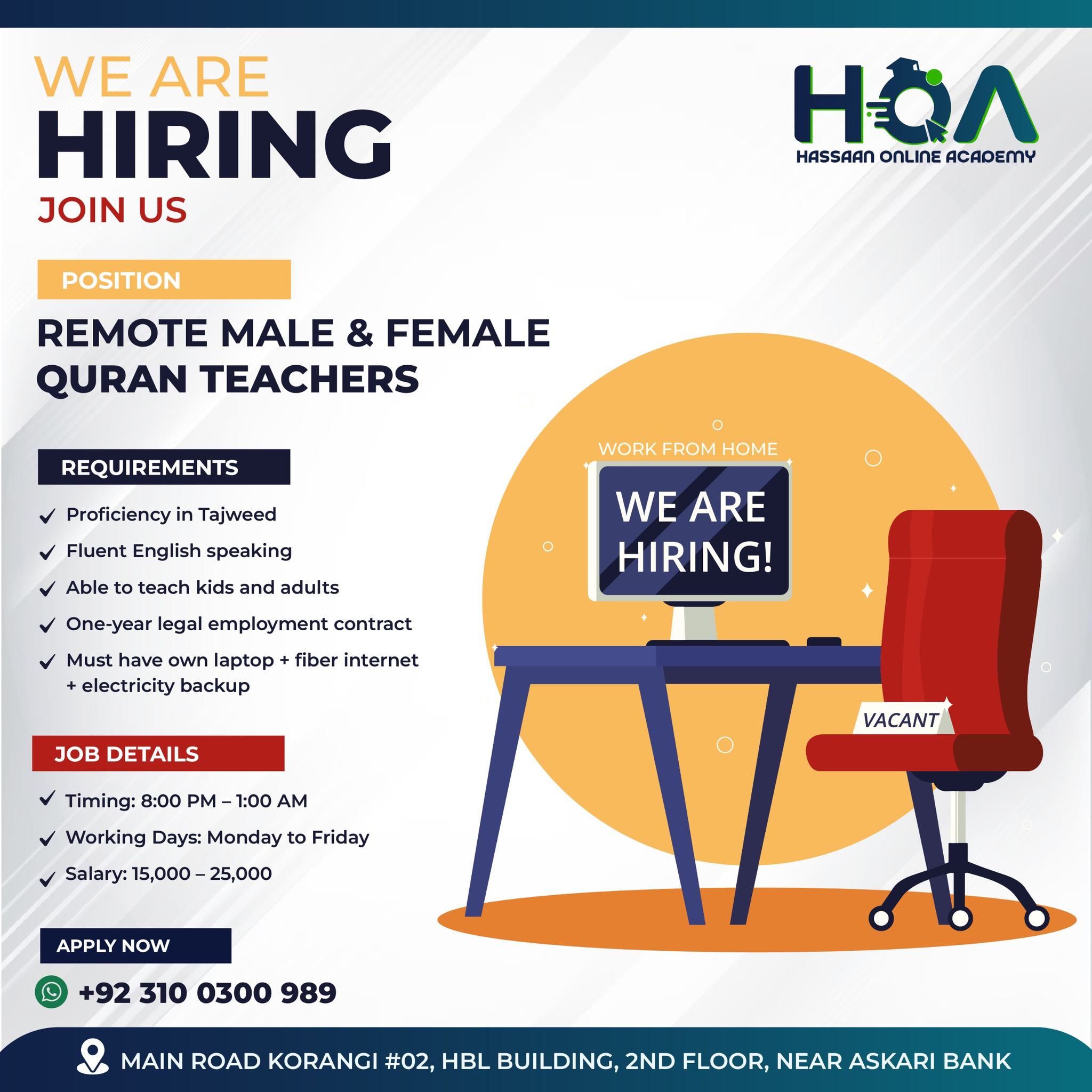 Hassaan Online Academy Facebook ad: Remote Male & Female Quran tutor