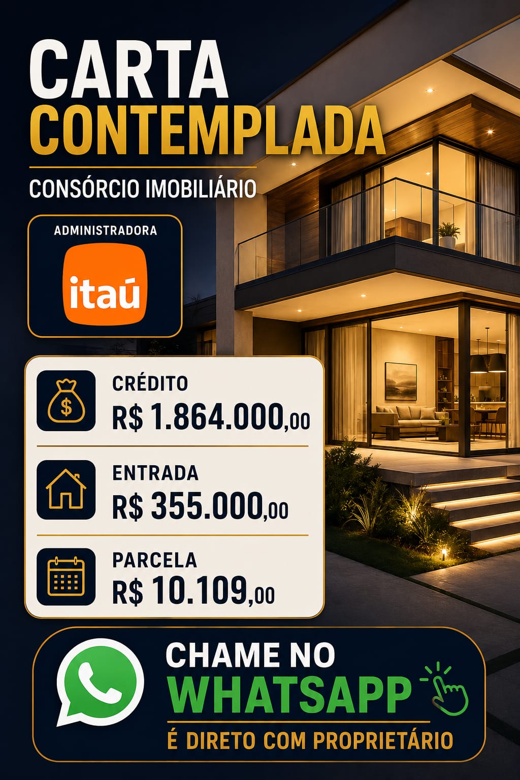Cartas Contempladas & Consórcio Imobiliário Facebook ad: Carta Contemplada Itaú.