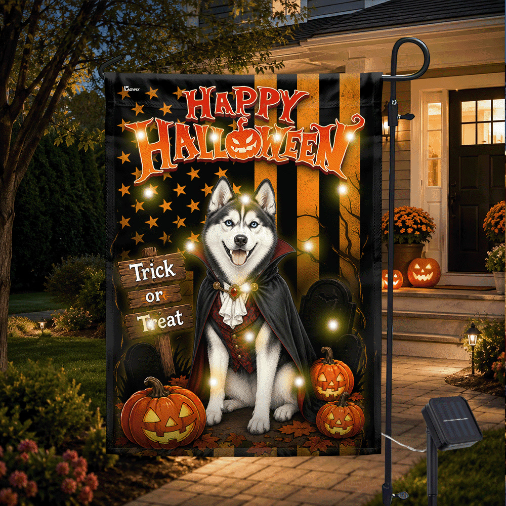 Flagwix.com Facebook ad: Trick Or Treat, Husky Style!