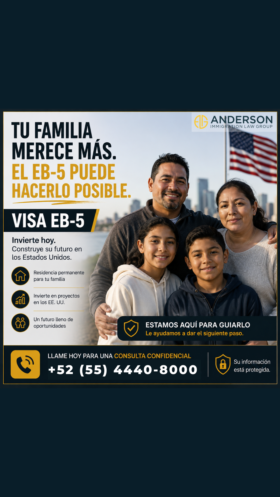 The Anderson Immigration Law Group Facebook ad: Proteja el futuro de su familia con guía legal