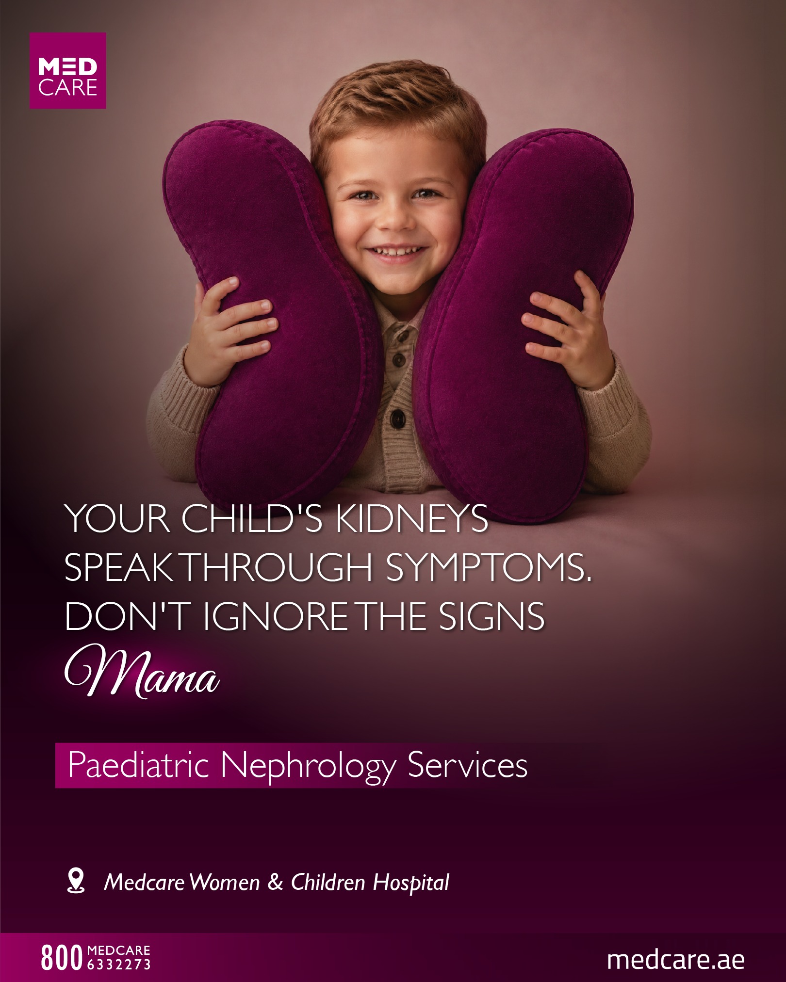 Medcare Facebook ad: Kidney care, made specially for little ones!