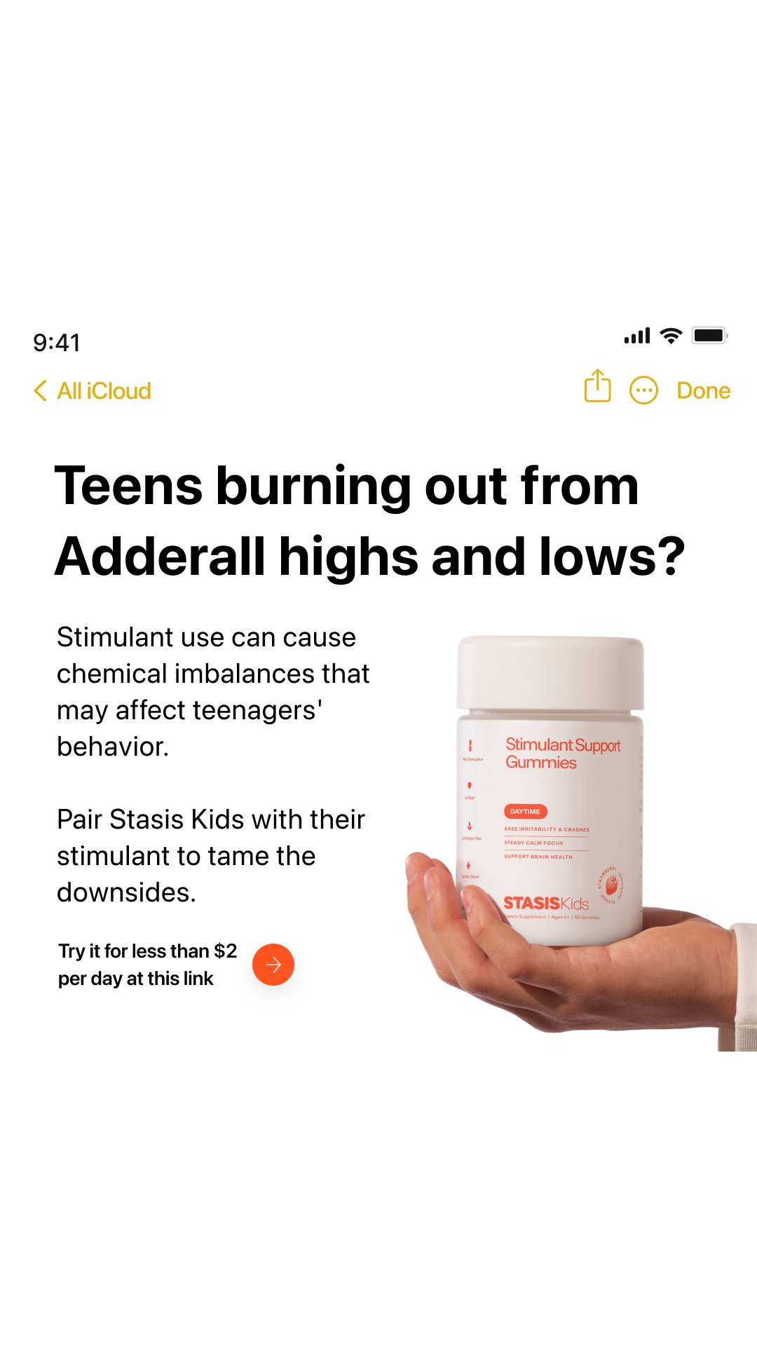Stasis Kids Facebook ad