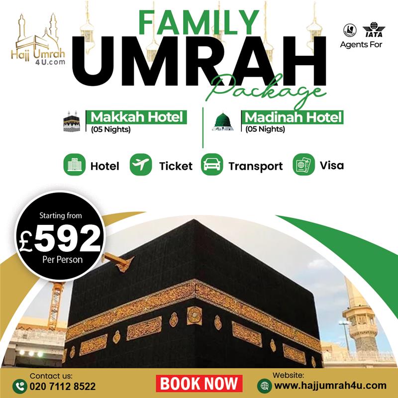 Journey to Kaaba Facebook ad: Family Umrah Package from £592! Hotel, Visa & Transport…