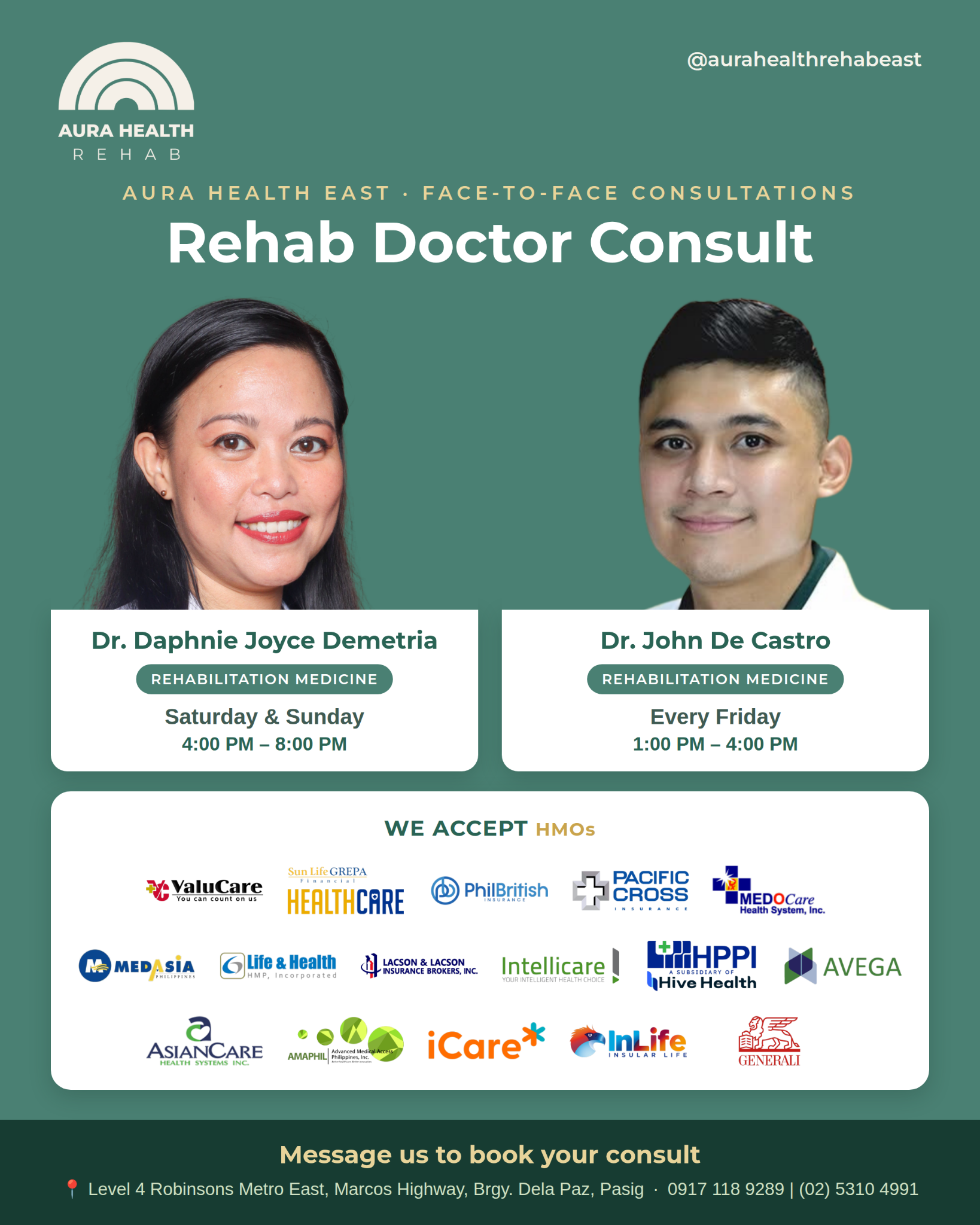 Aura Health Rehab - East Facebook ad: See a Rehab Medicine Doctor