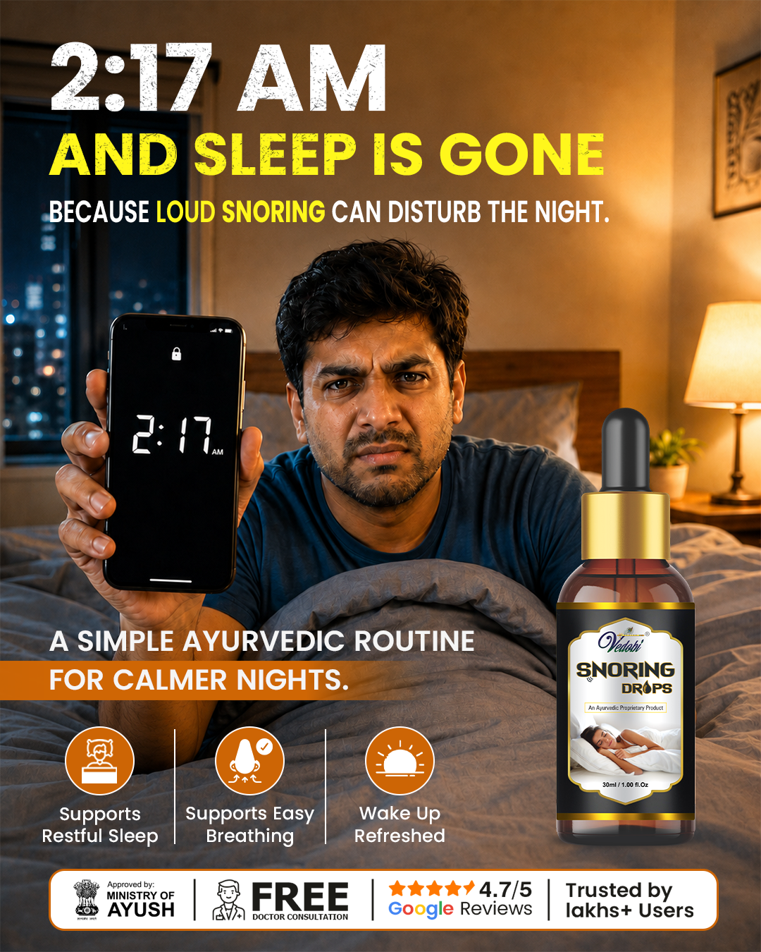 Vedobi India Facebook ad: 2:17 AM? Bring Comfort Back to Bedtime