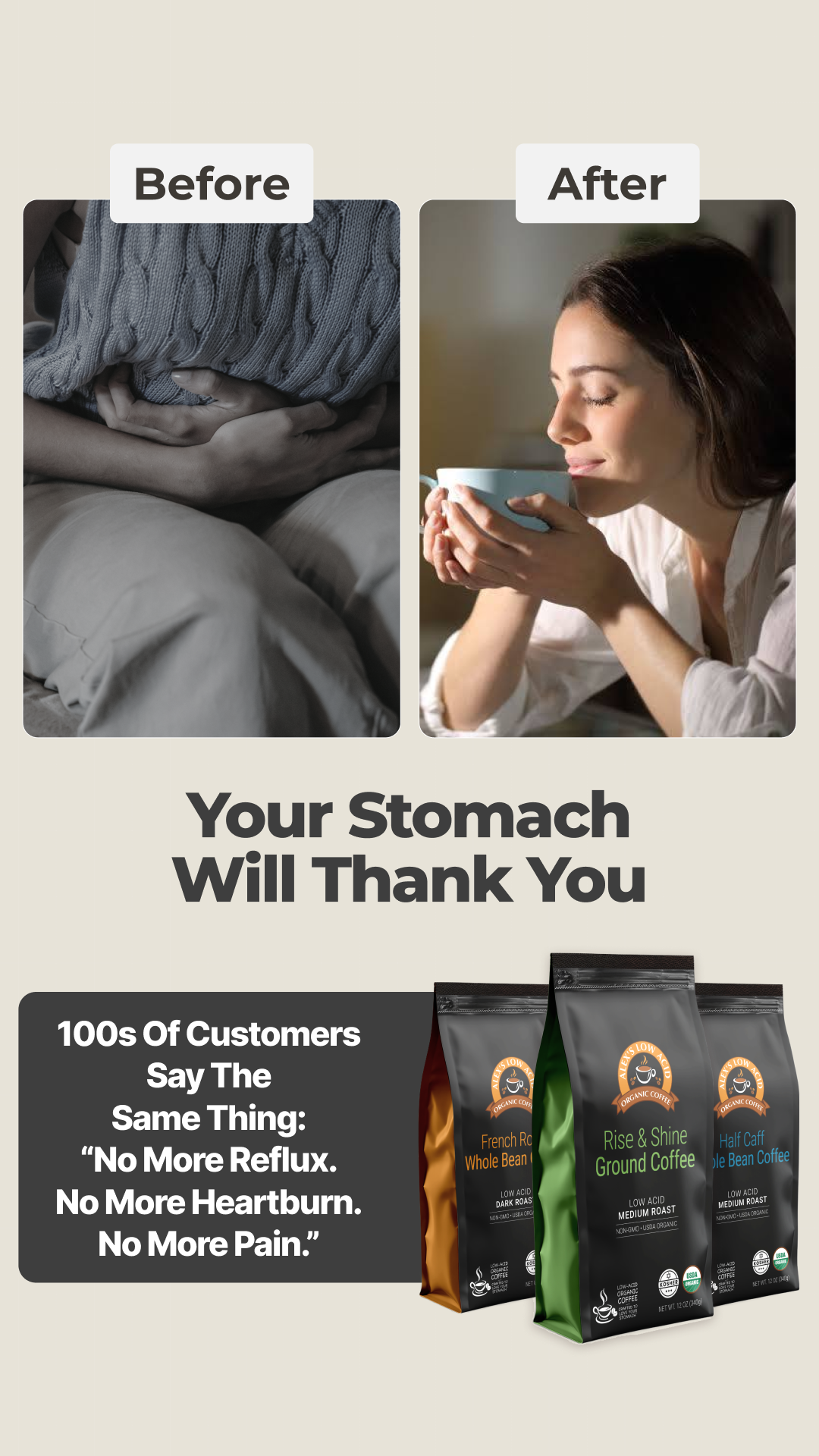 Alex's Low-Acid Organic Coffee Facebook ad