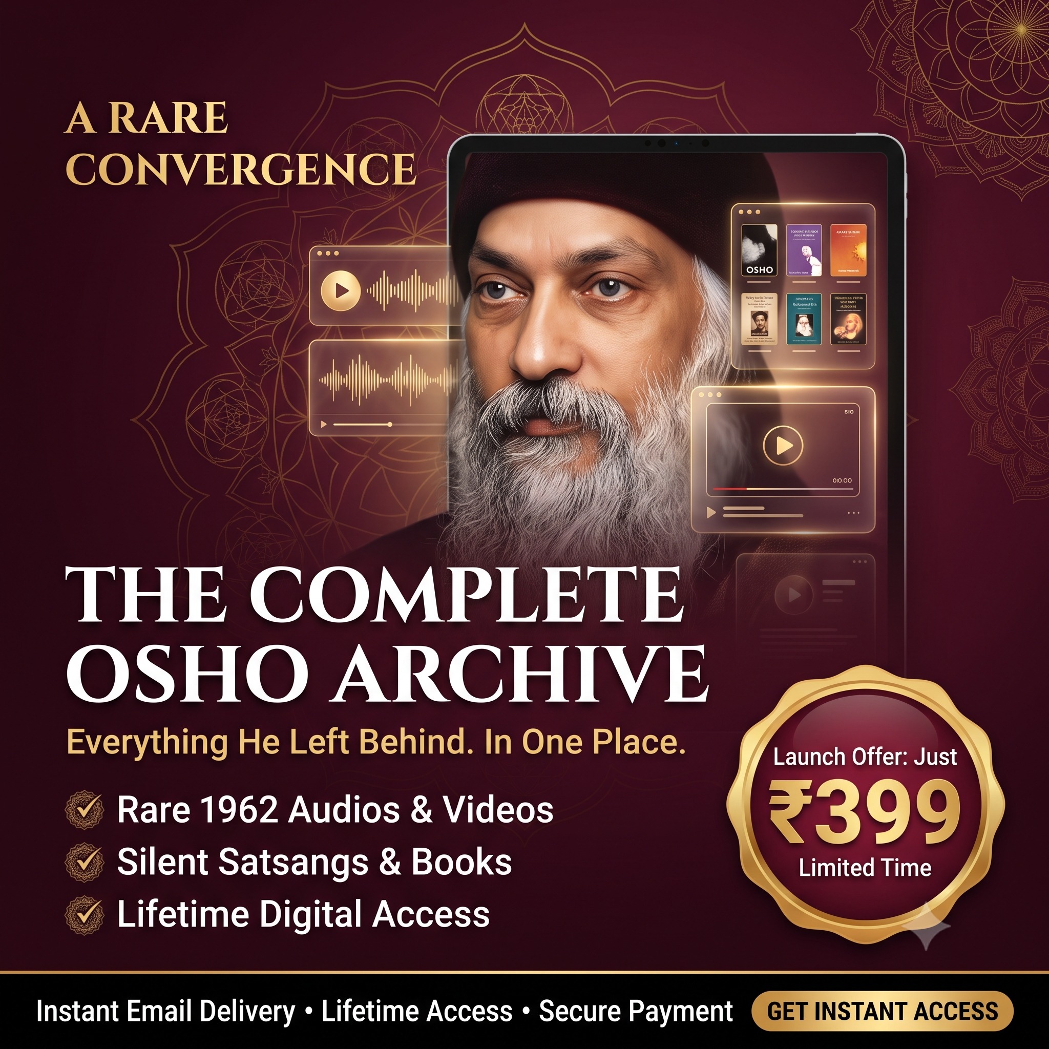 Courseleoworld Facebook ad: Complete Acharya Rajneesh Archive, Lifetime Access ₹399