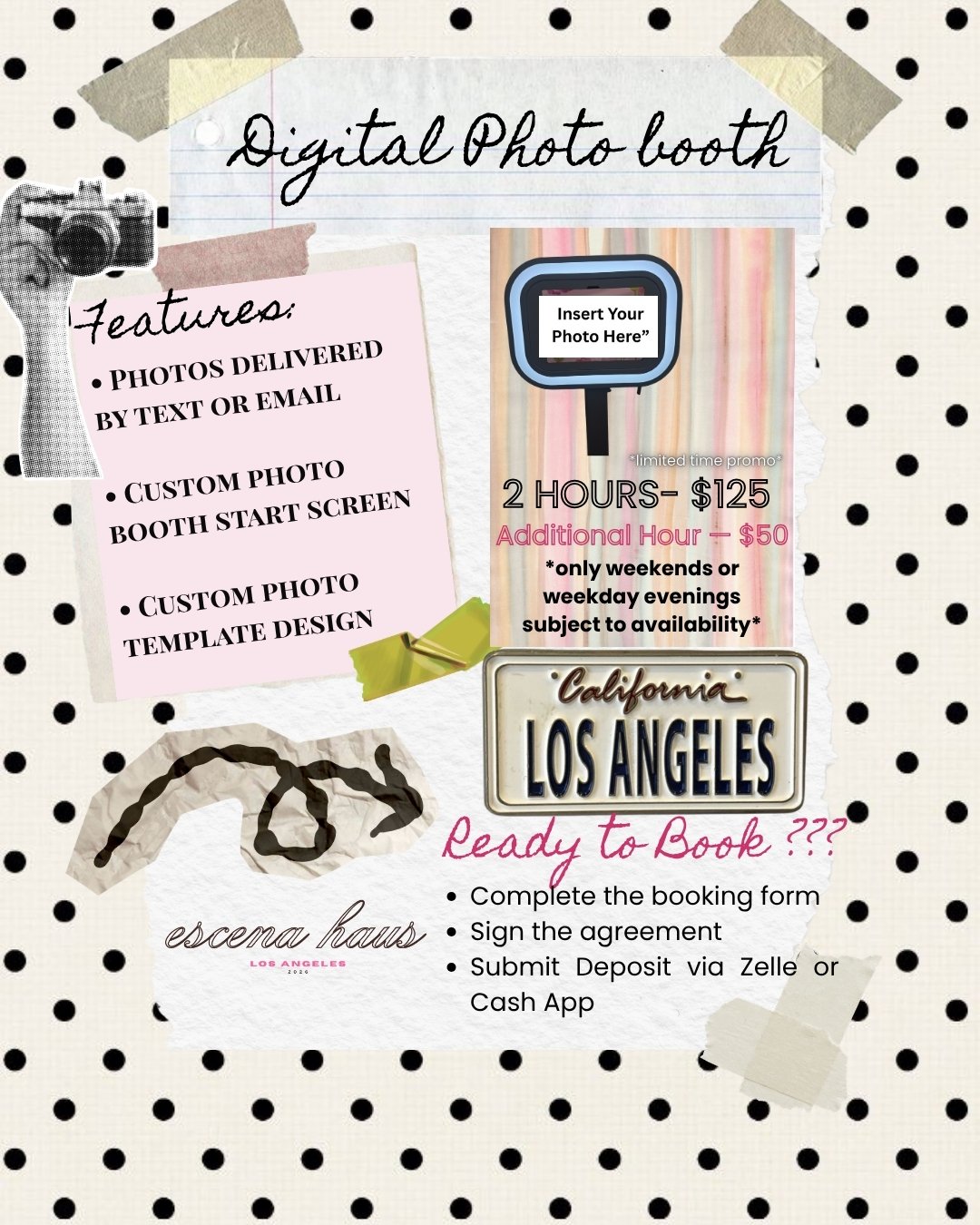 Bia Escena Facebook ad: DIGITAL PHOTO BOOTH RENTAL | LOS ANGELES STARTING IN JULY!