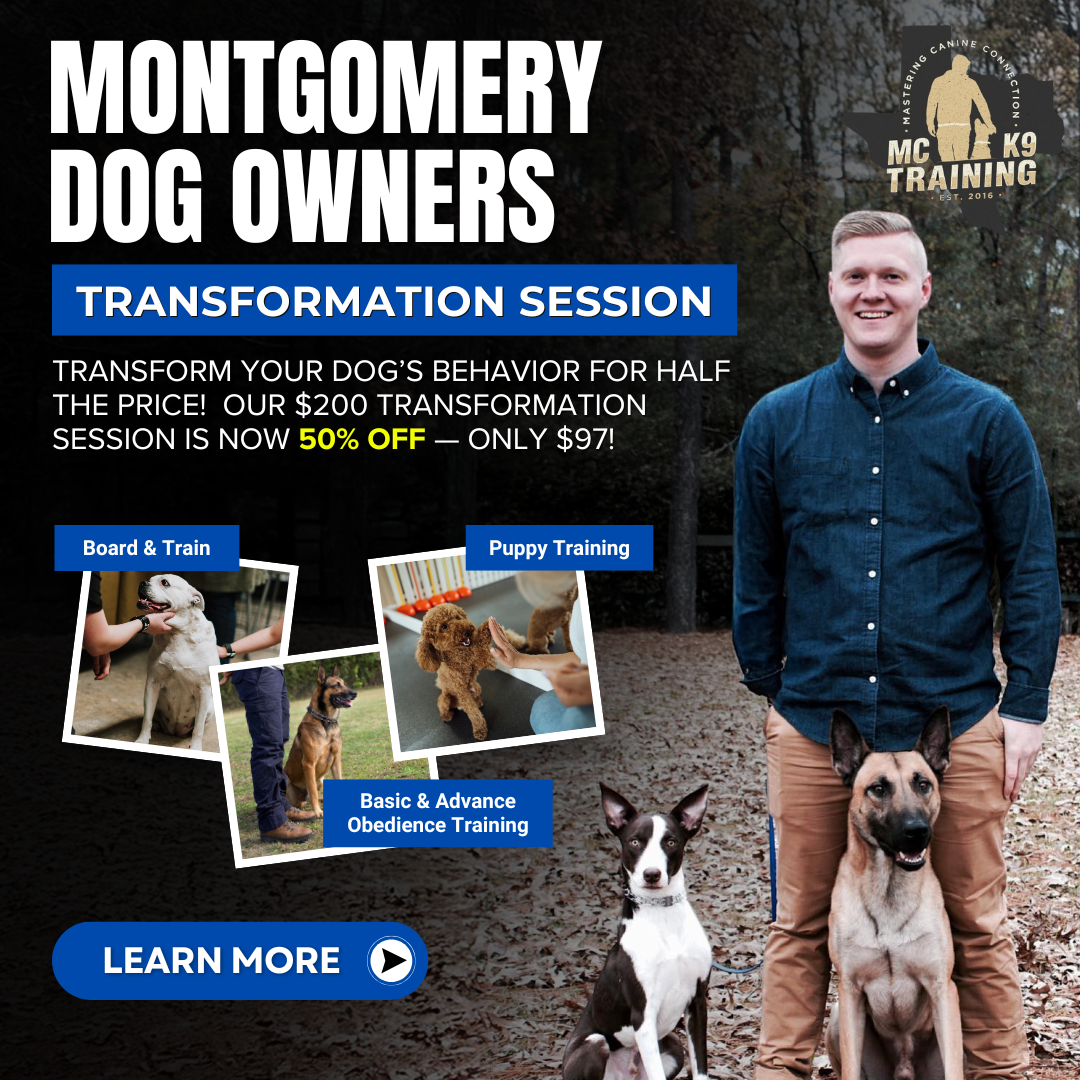MC K9 Training LLC Facebook ad: Montgomery Dog Owners! Claim Your $97 Transformation…