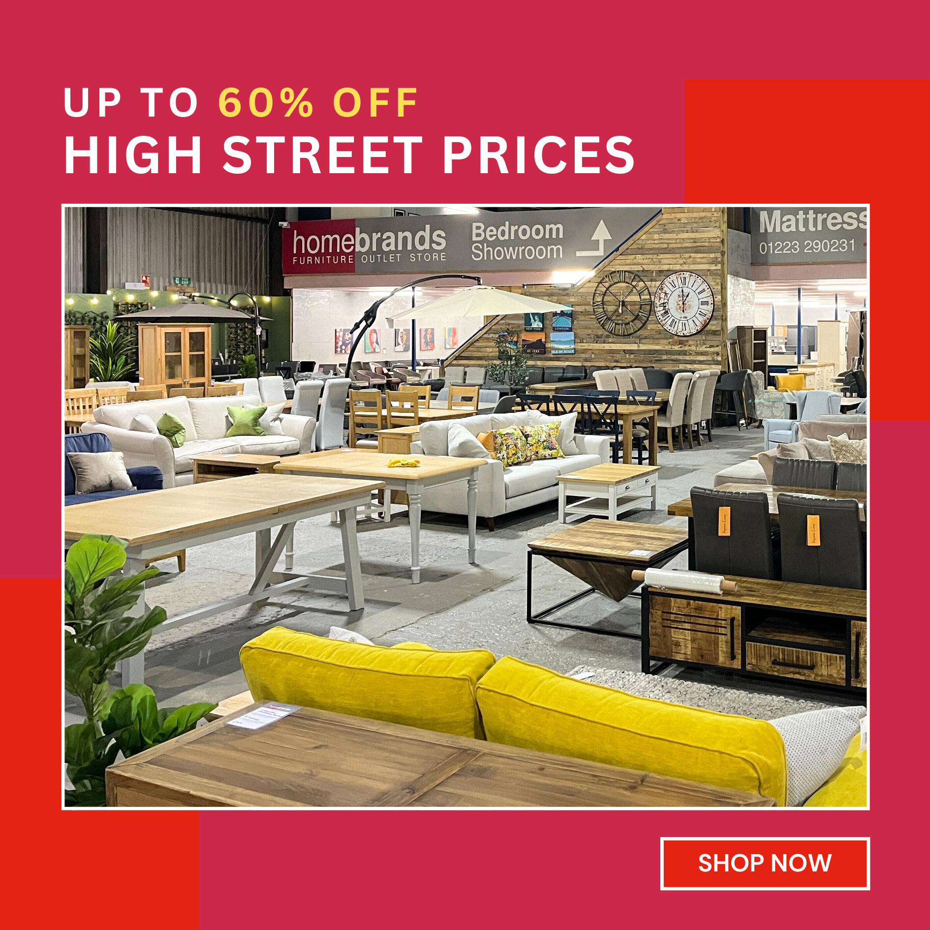 Homebrands Furniture Facebook ad: Discover savings of up to 60% off High…