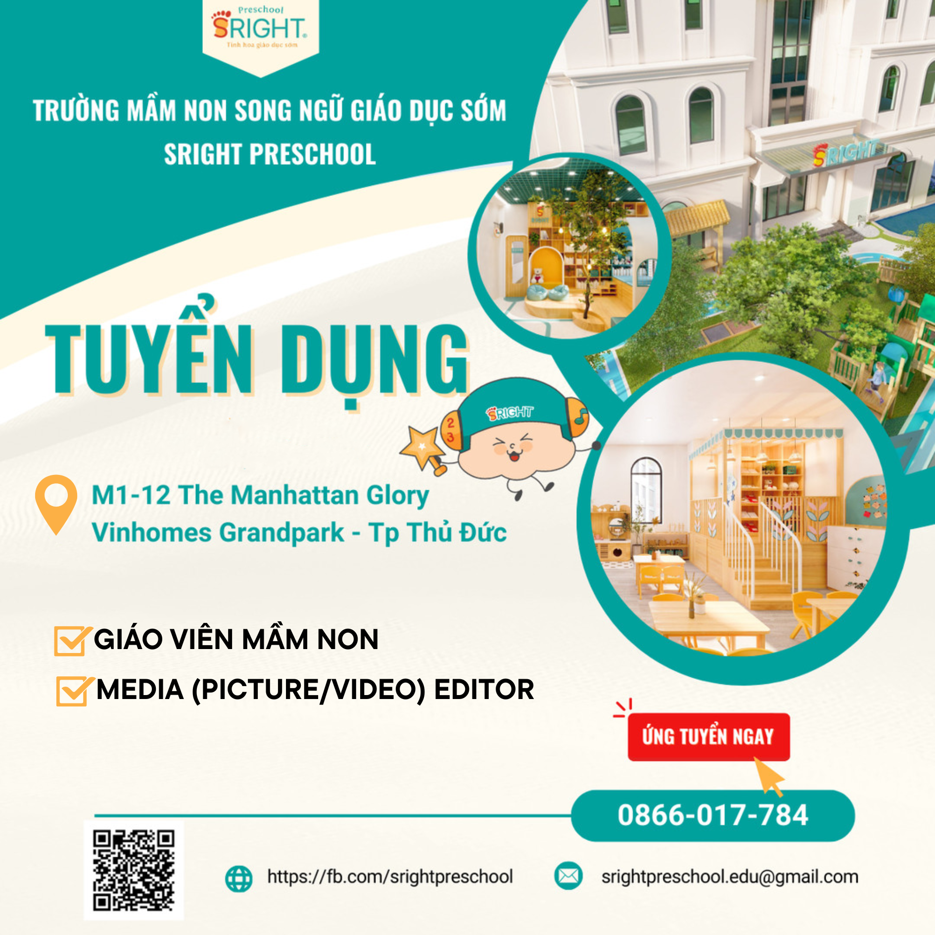 Trường Mầm Non Song Ngữ Giáo Dục Sớm SRight Preschool Facebook ad: Ứng tuyển ngay