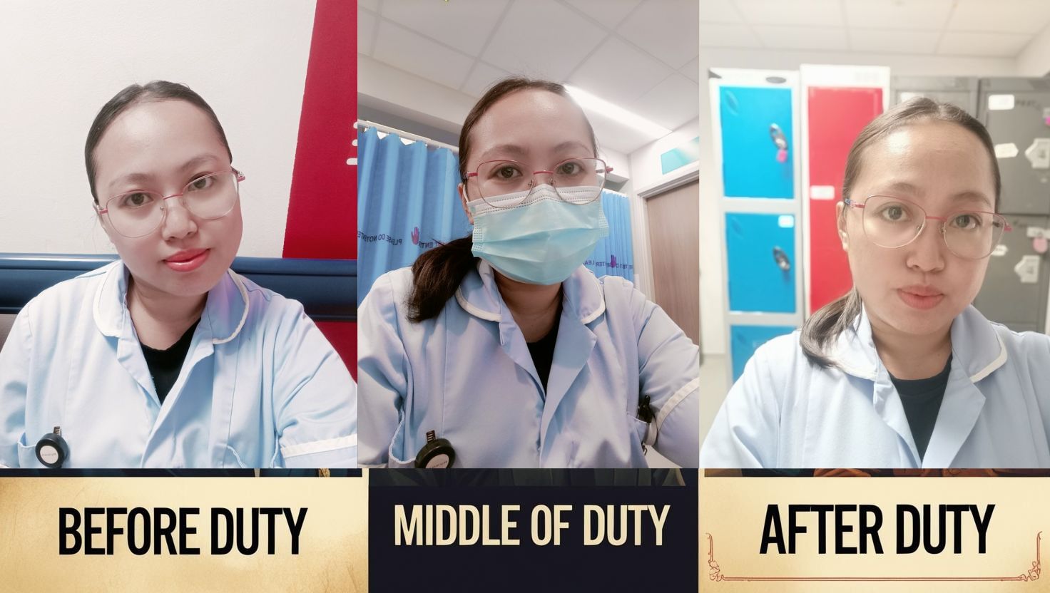 Nurse Jane Facebook ad: Nurse life- before, during, after shift.