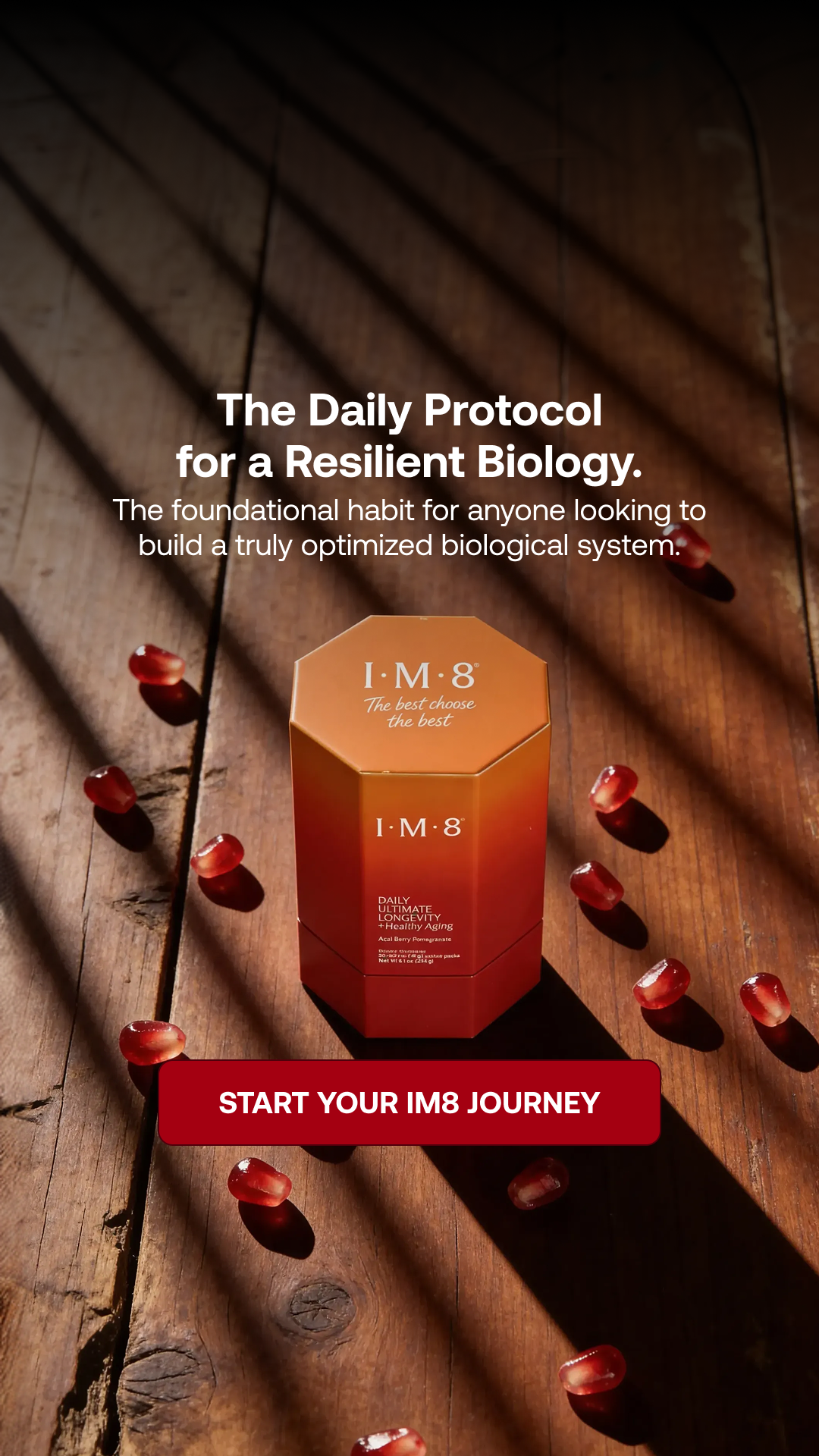 IM8 Global Facebook ad: Aging is Natural. Slowing Down Doesn't Have To Be.