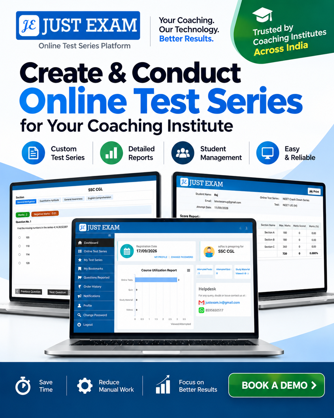 Online Exam Software - Just Exam Facebook ad: Chat with us