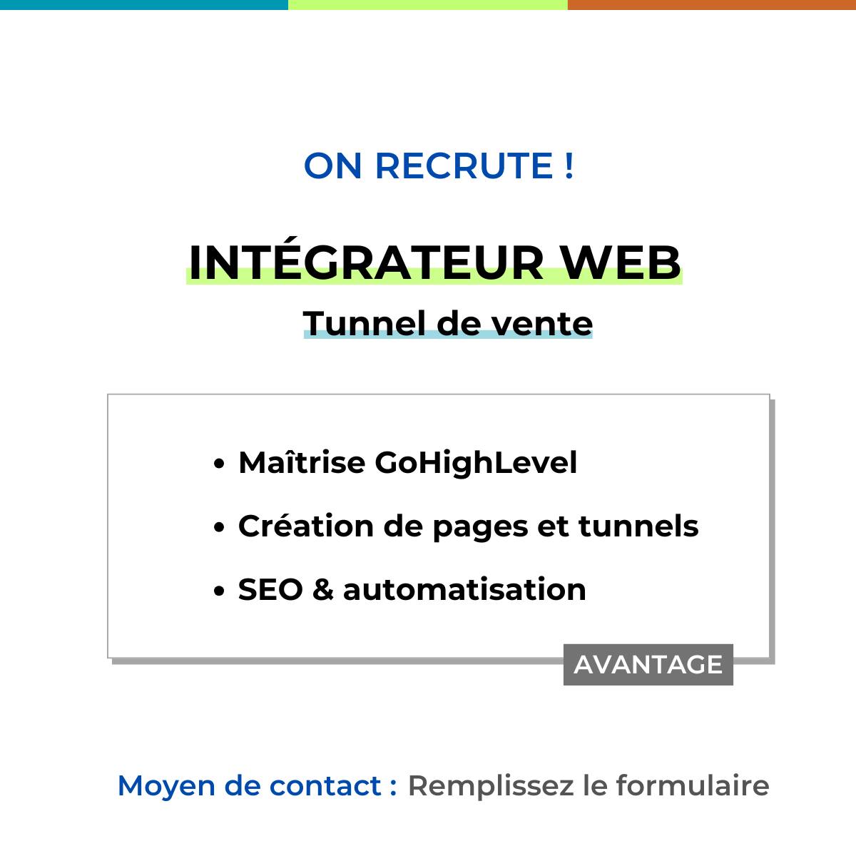 AVN Recrutement Facebook ad: Nous recrutons un Intégrateur Web (Funnel Builder)