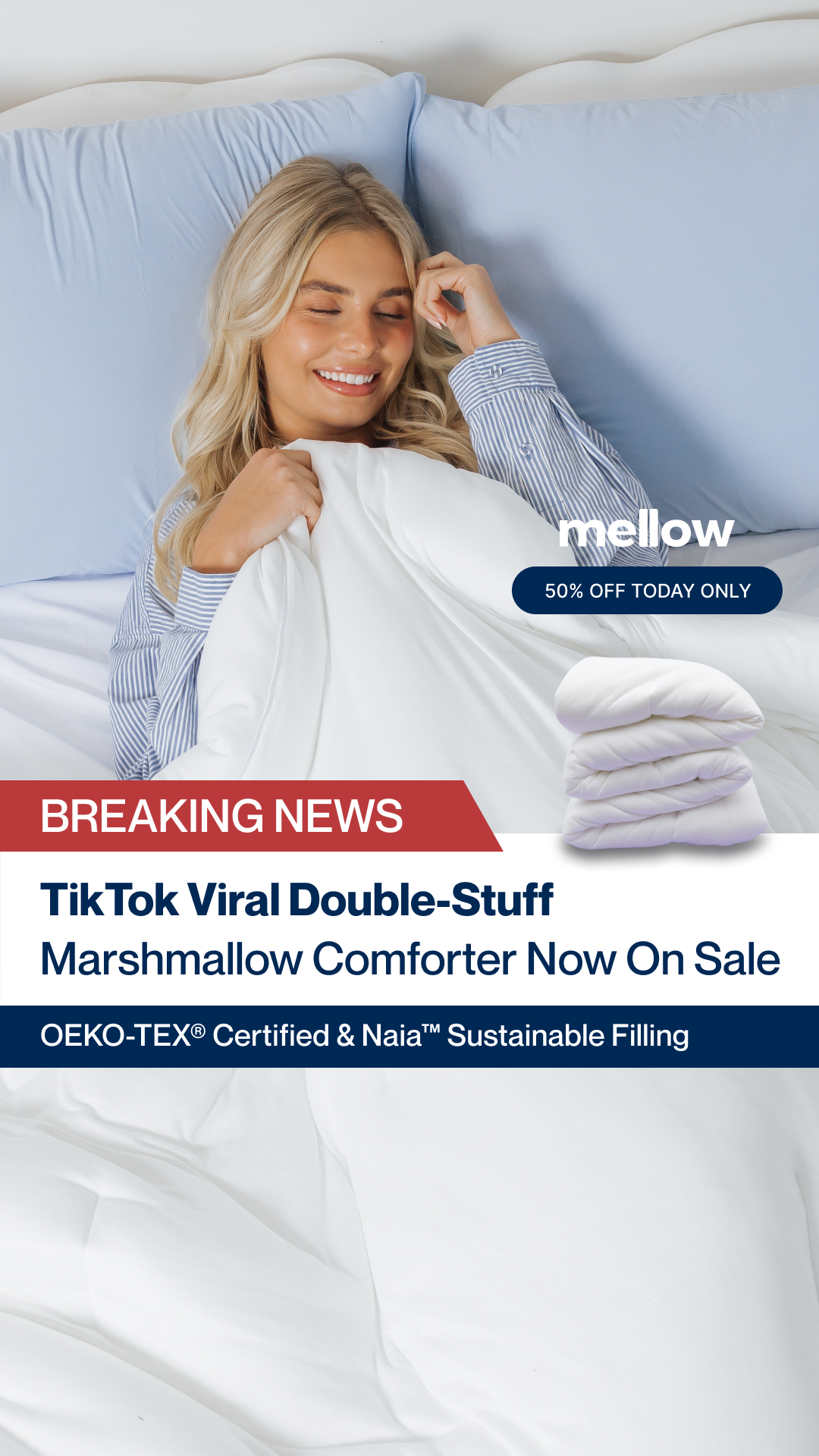 Mellow Bedding Facebook ad from Mar 6, 2026