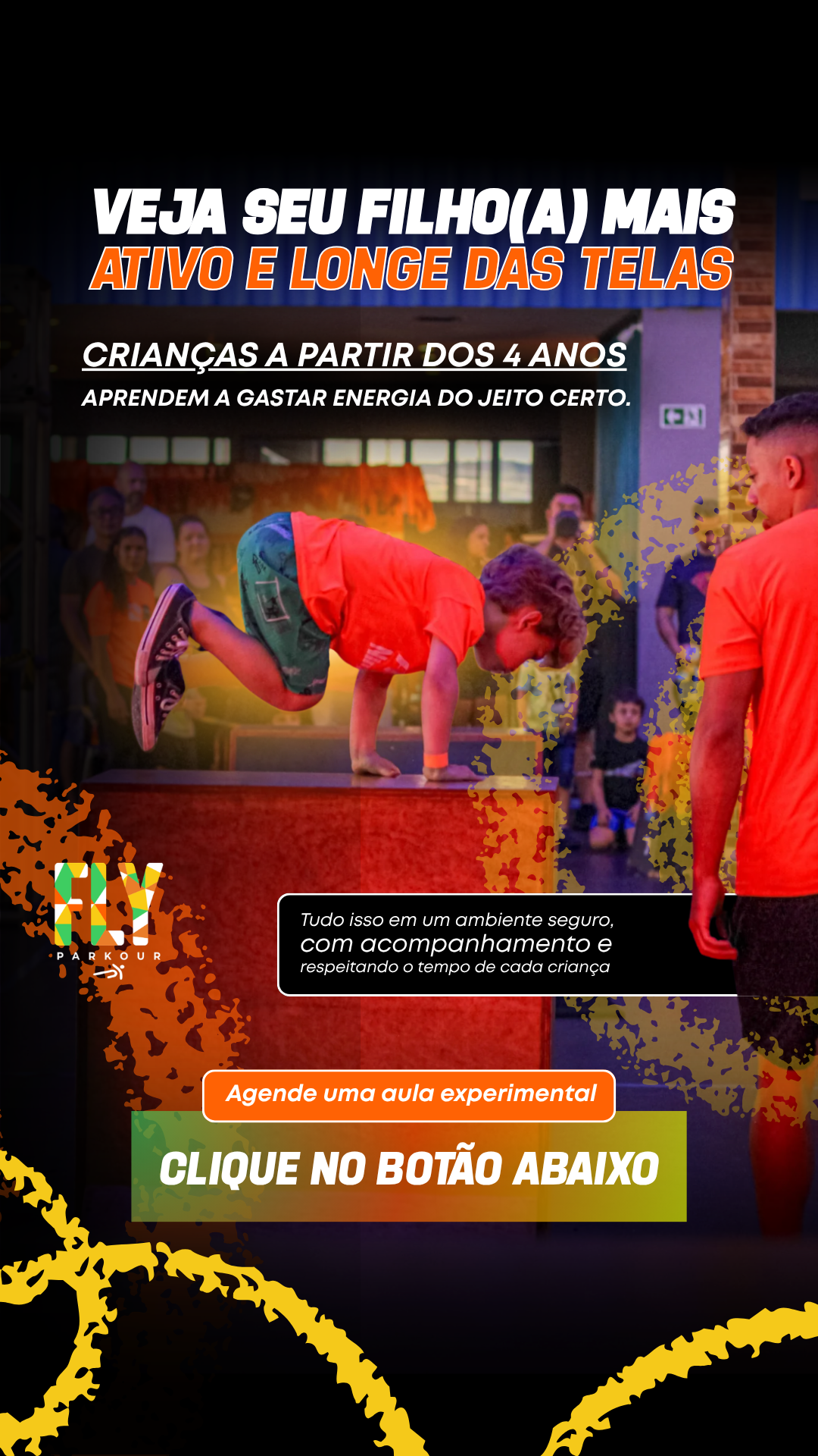 Fly Parkour Facebook ad: Agende sua aula experimental