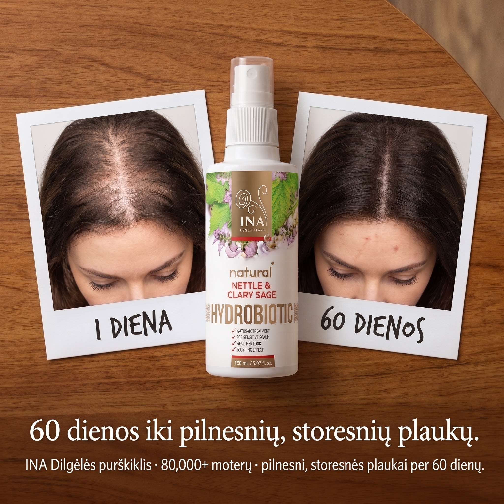 Organinė Kosmetika - InaEssentials.LT Facebook ad: 1 diena ir 60 diena: tankesni plaukai.