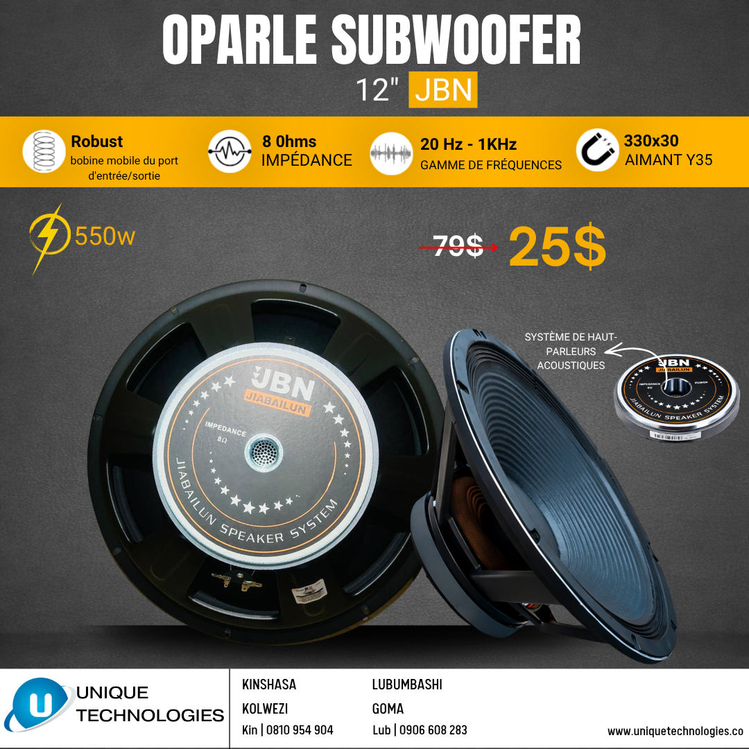 Unique Technologies Lubumbashi Facebook ad: Améliorez votre système audio avec les puissants caissons…