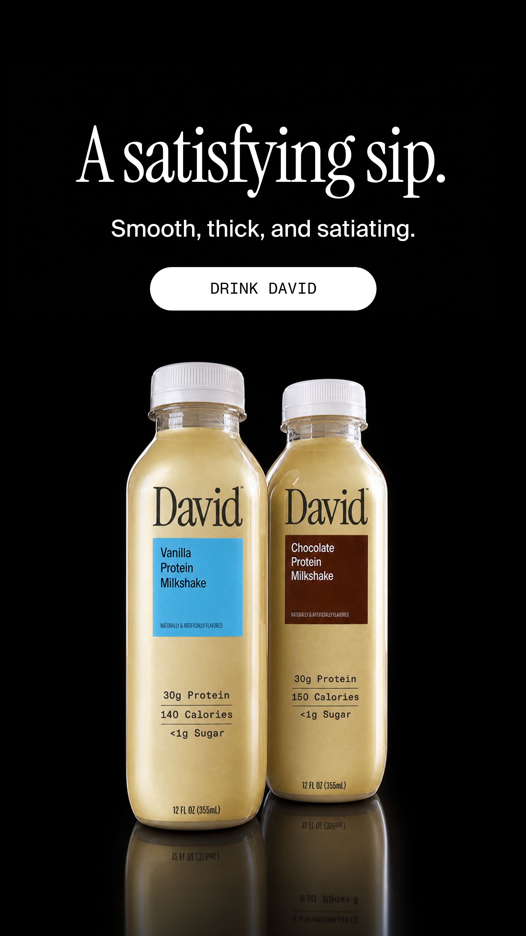 David Protein Facebook ad: A chocolate milkshake worth savoring. Velvety and…