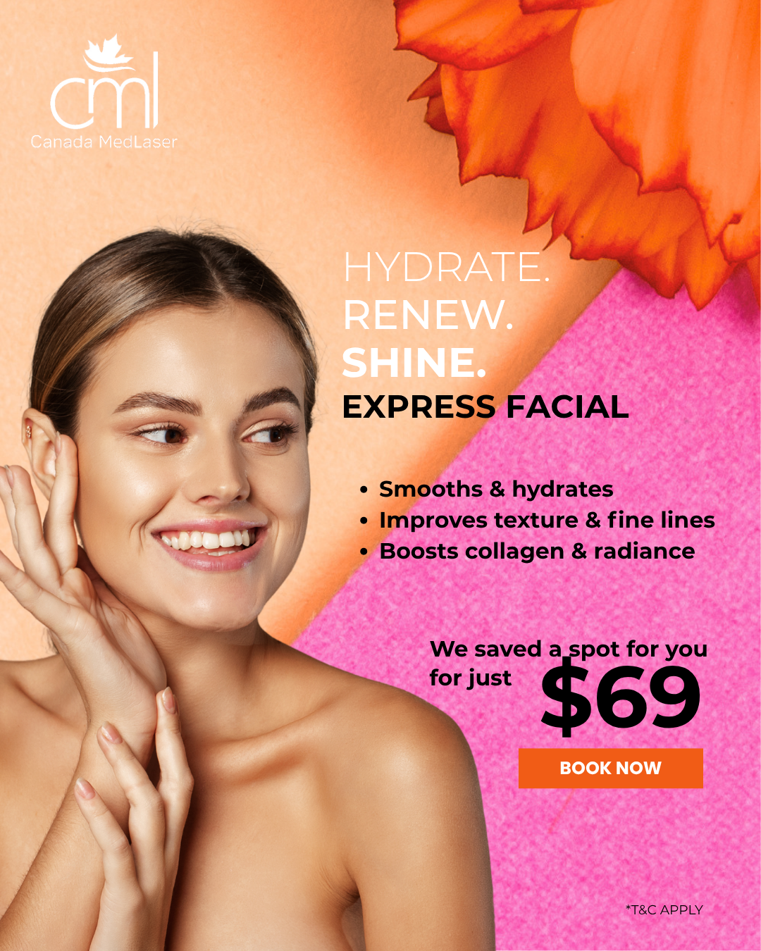 Canada MedLaser Clinics - Specials Facebook ad: Refresh & Glow: Book Your Express Facial Today!