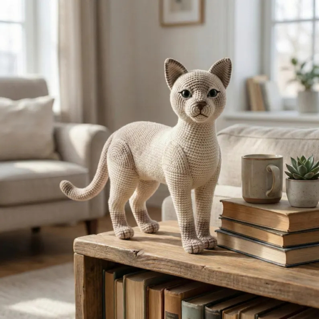Handycraft Facebook ad: Realistic Cat Crochet Pattern PDF, Standing Cat Amigurumi…