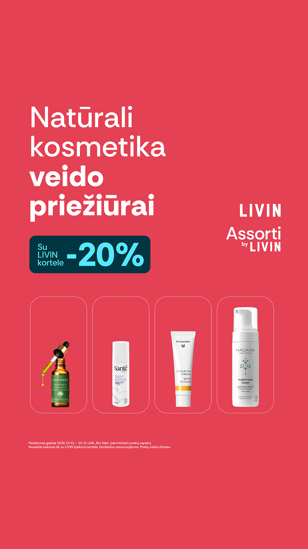 LIVIN sveiki produktai Facebook ad: Veido priežiūros priemonės | -20%