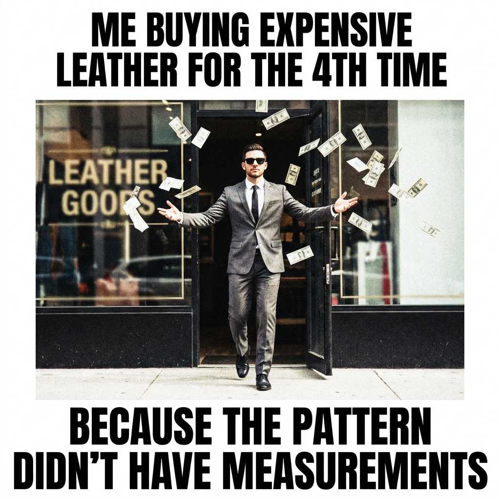 The Leather Blueprint Facebook ad: If your leather patterns don't have measurements printed…