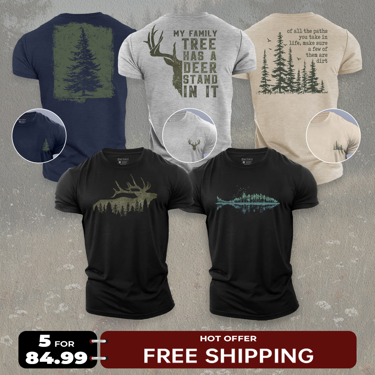 Attifit.US Facebook ad: Save 25% on 5 Tees