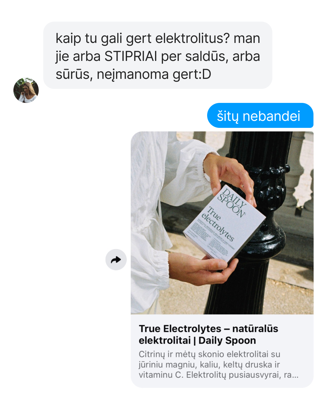 Daily Spoon Facebook ad: ELEKTROLITAI BE SINTETINIO SKONIO