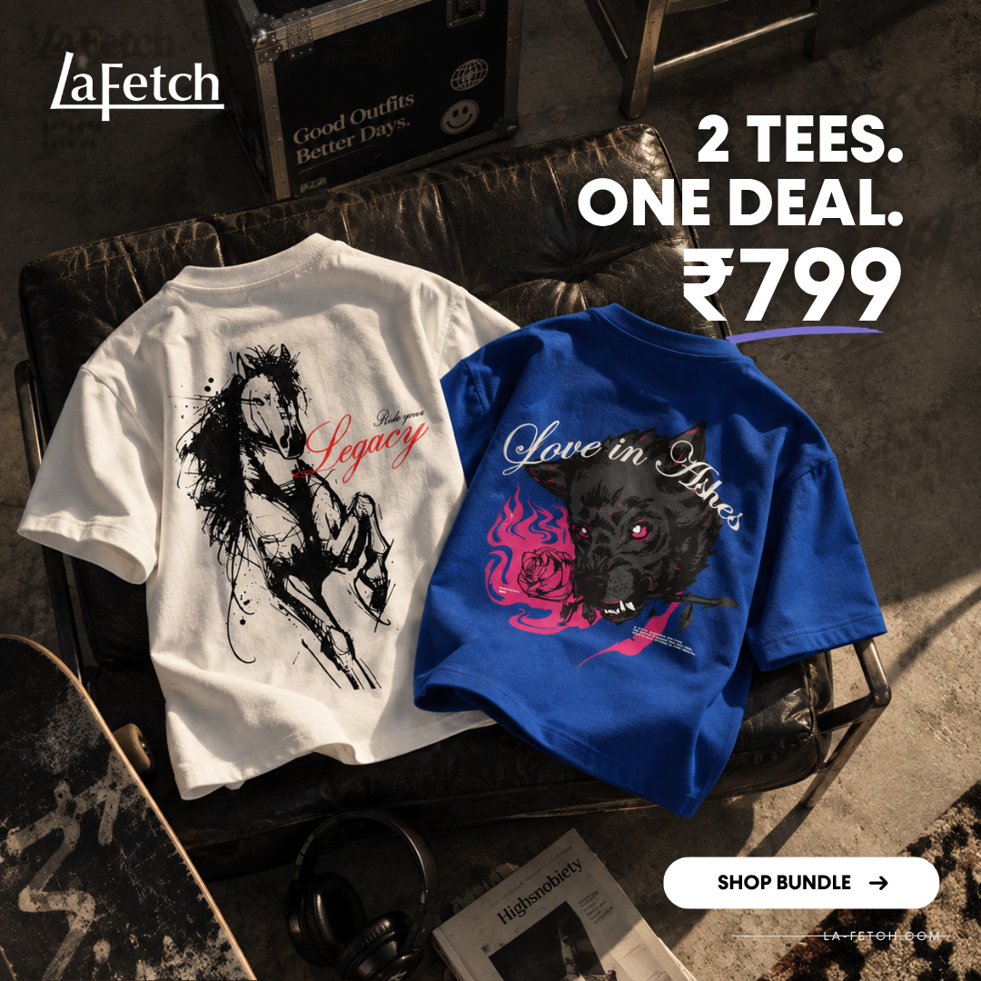 LaFetch Facebook ad: 2 statement tees. ₹799. That’s it.