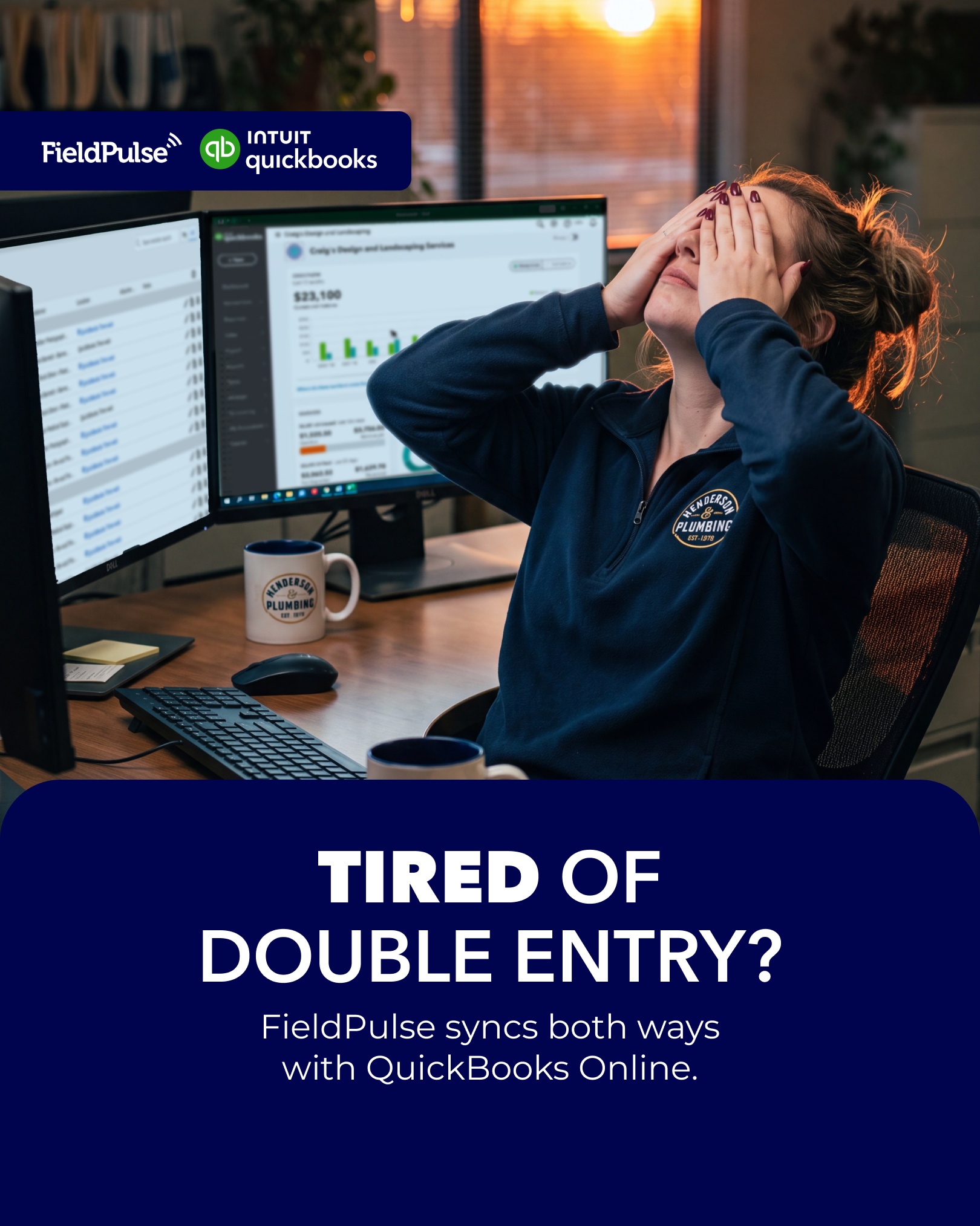 FieldPulse Facebook ad: Keep QuickBooks Online In Sync.
