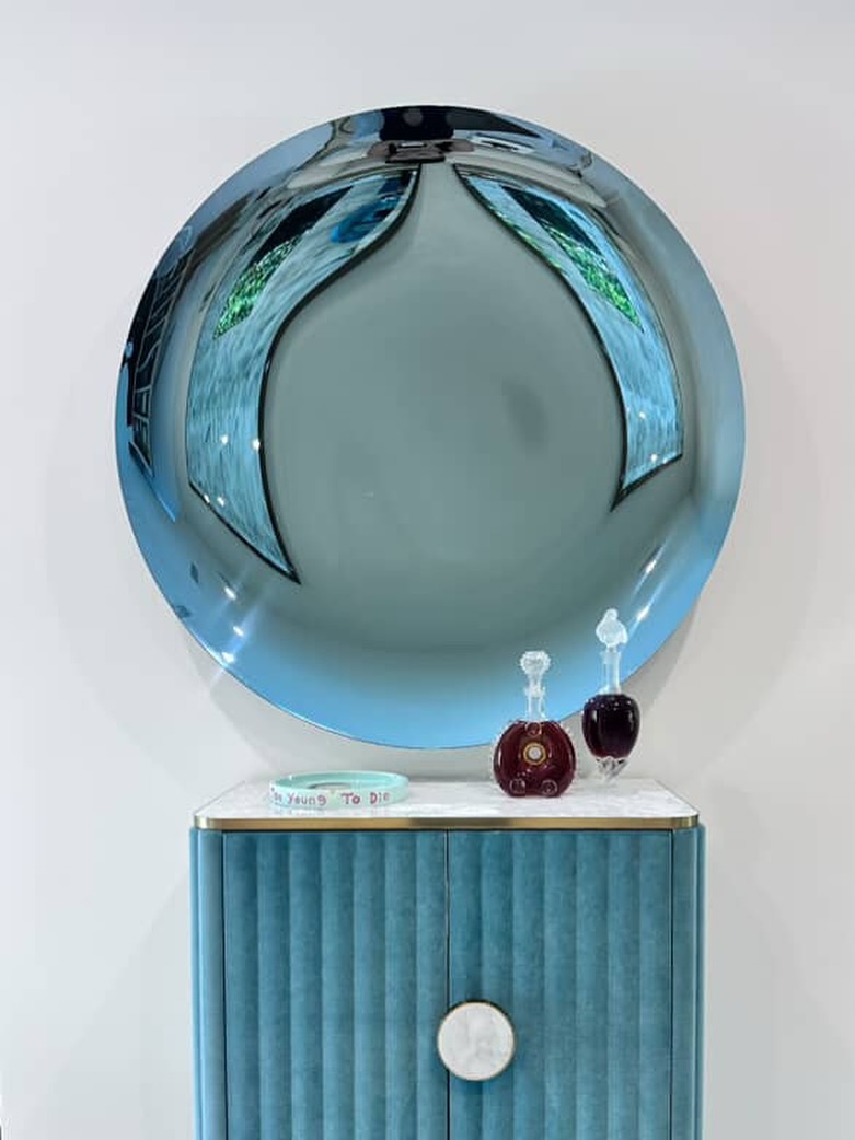 Ali Yikin Glass Art Studio Facebook ad: Handcrafted Concave Blue Mirror: Space Age Wall Decor - Etsy
