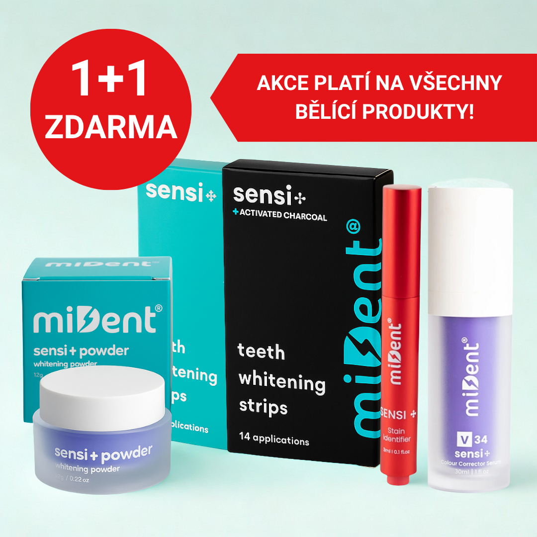 MiDent Česko Facebook ad: 1+1 ZDARMA na všechny bělící produkty!