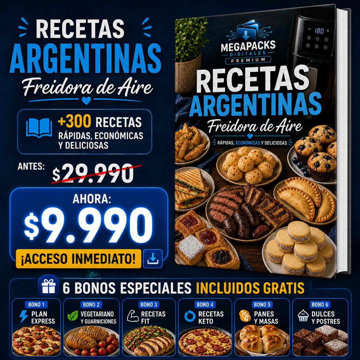 Megapacks Digitales Facebook ad: RECETAS ARGENTINAS FREIDORA DE AIRE