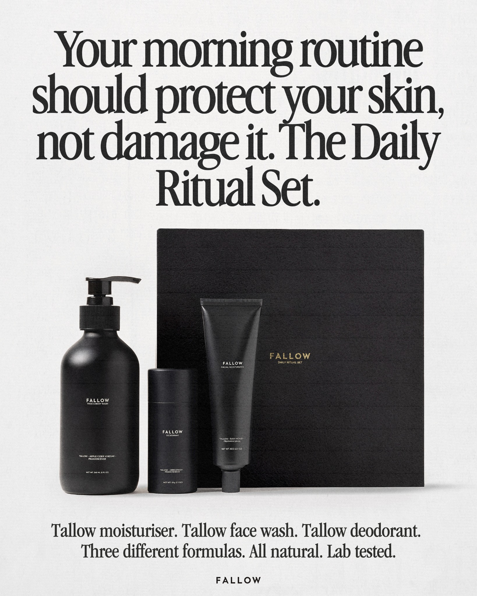 Fallow Skin Facebook ad: One set replaces everything