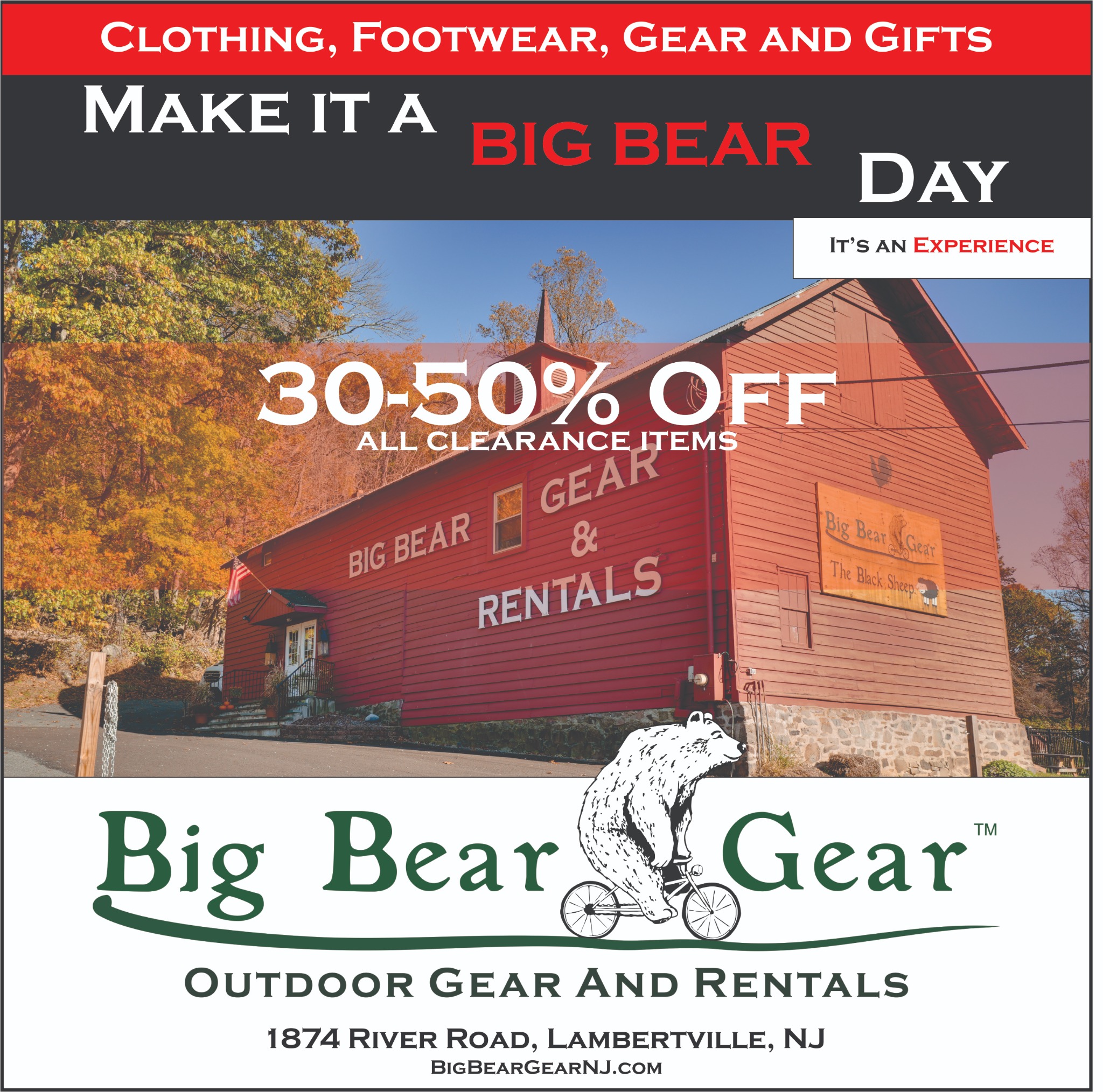 Big Bear Gear Facebook ad: Save Big Daily: 30-50% Off