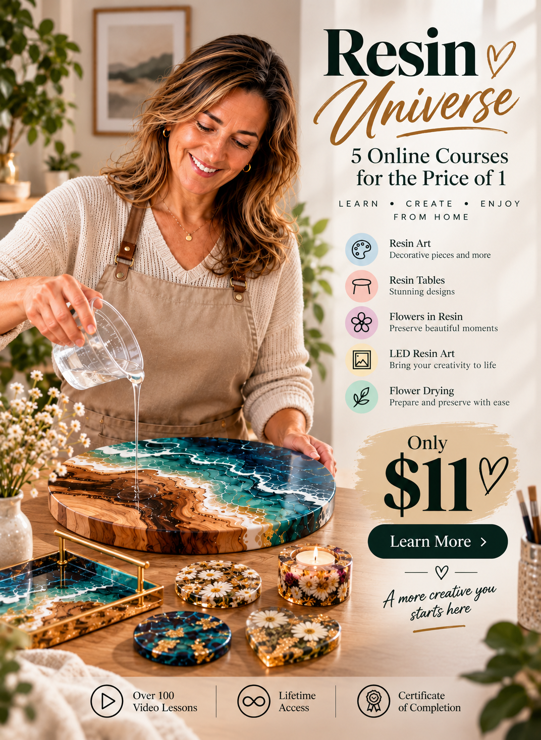 ResinArt Facebook ad: Resin Universe: 5 courses for the price of 1!