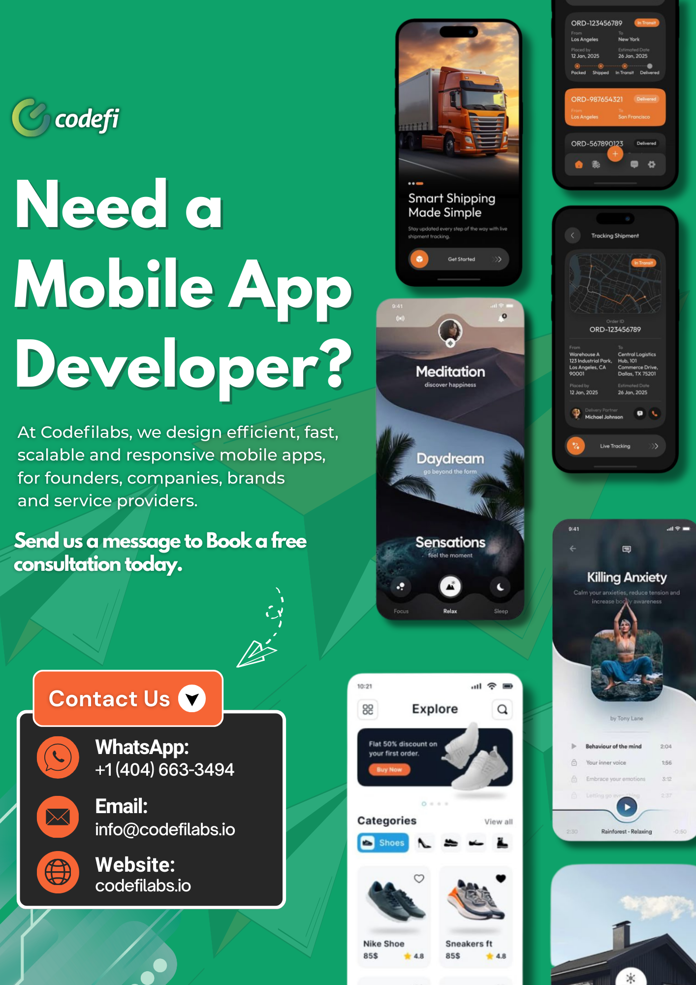 CodeFi Web development agency Facebook ad: Hire an Experienced App Developer