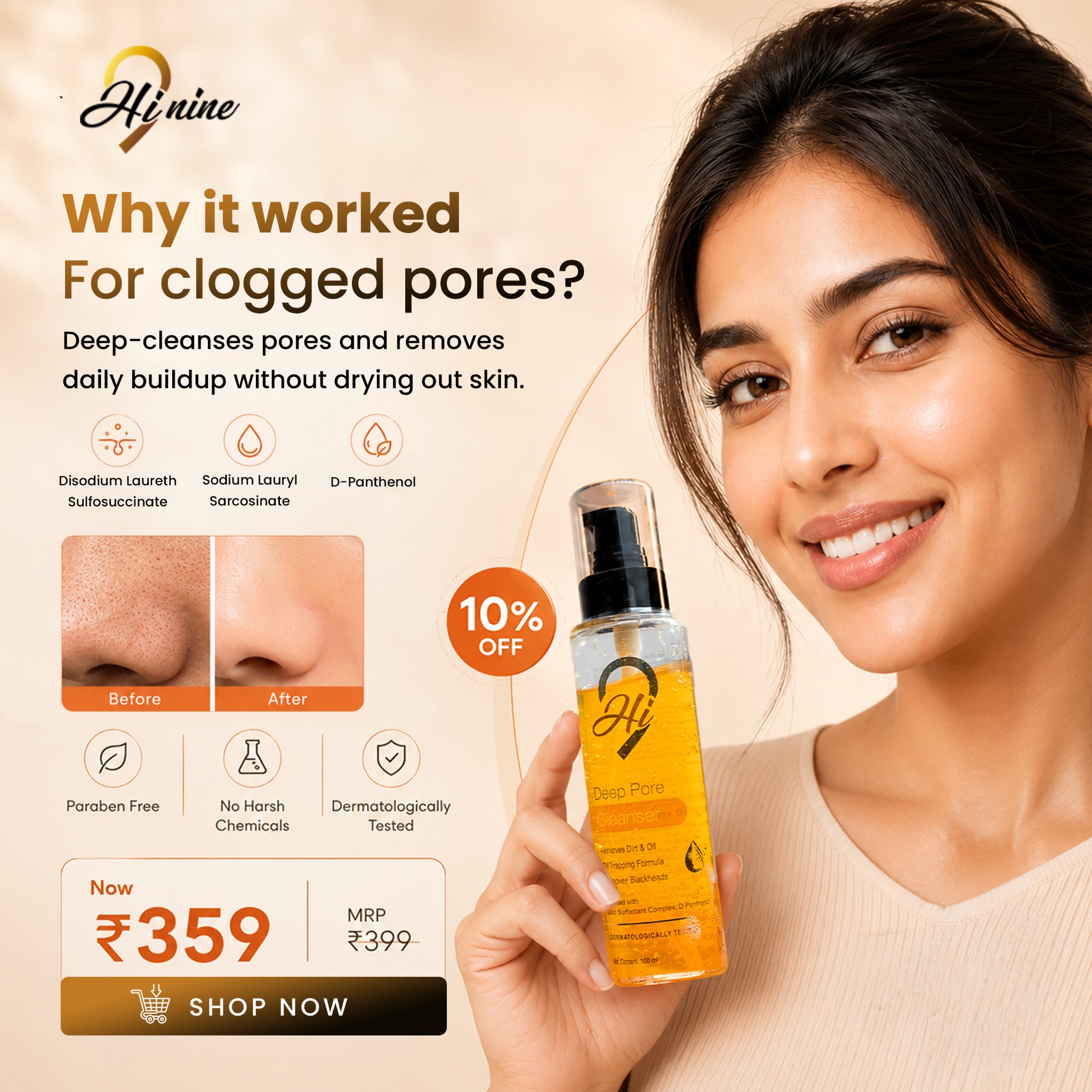 Hi9-A Premium Beauty Brand Facebook ad: Clear Pores. Fresh Skin