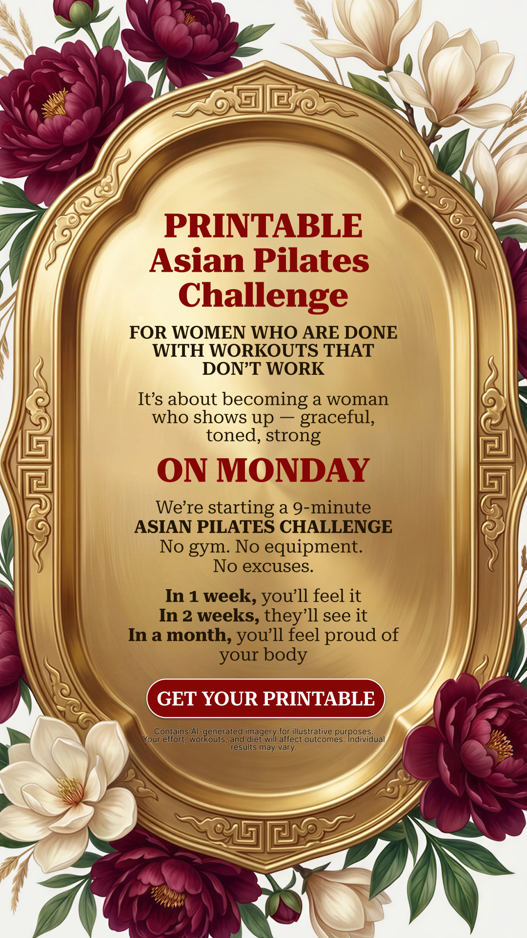 Asian Pilates Challenge Facebook ad: Start Transformation Now!