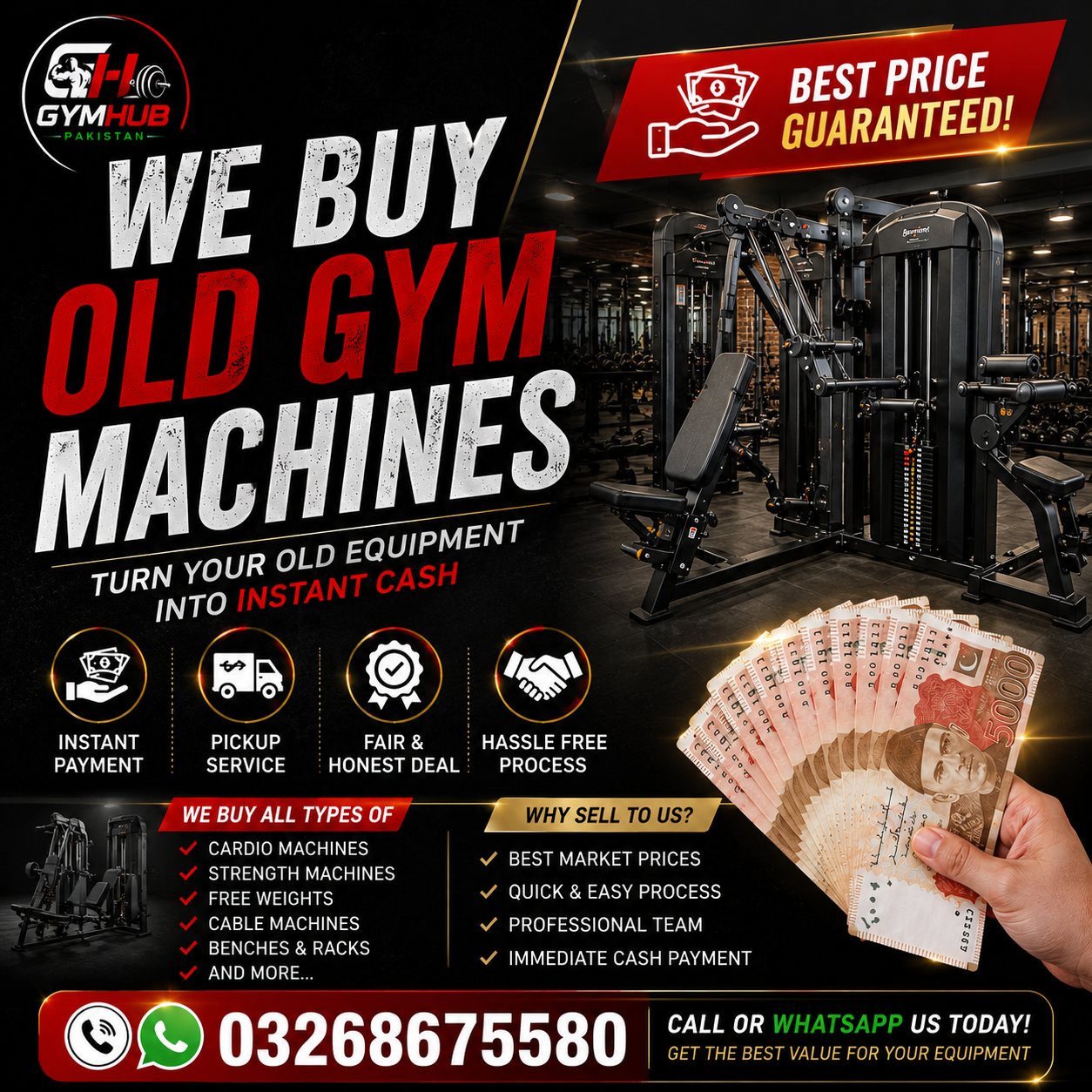 GymHub Pakistan Facebook ad: We Buy Old Gym Machines | Instant Cash
