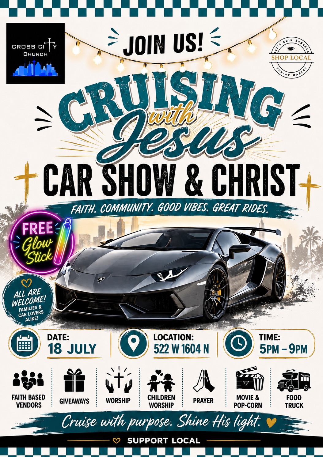 Liz’s Goin Bananas Pop-Up Market Facebook ad: CAR SHOW AND FAITH BASED VENDORS