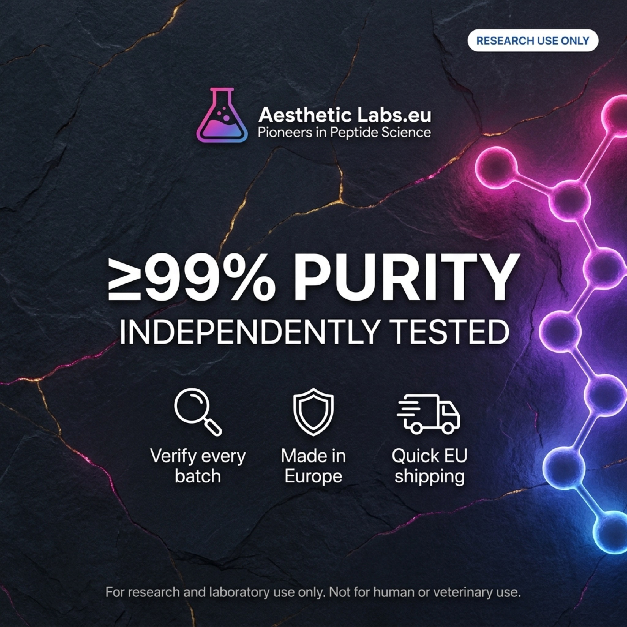 AestheticLabs.EU Facebook ad: ≥99 % Reinheit. Unabhängig geprüft. Sofort lieferbar
