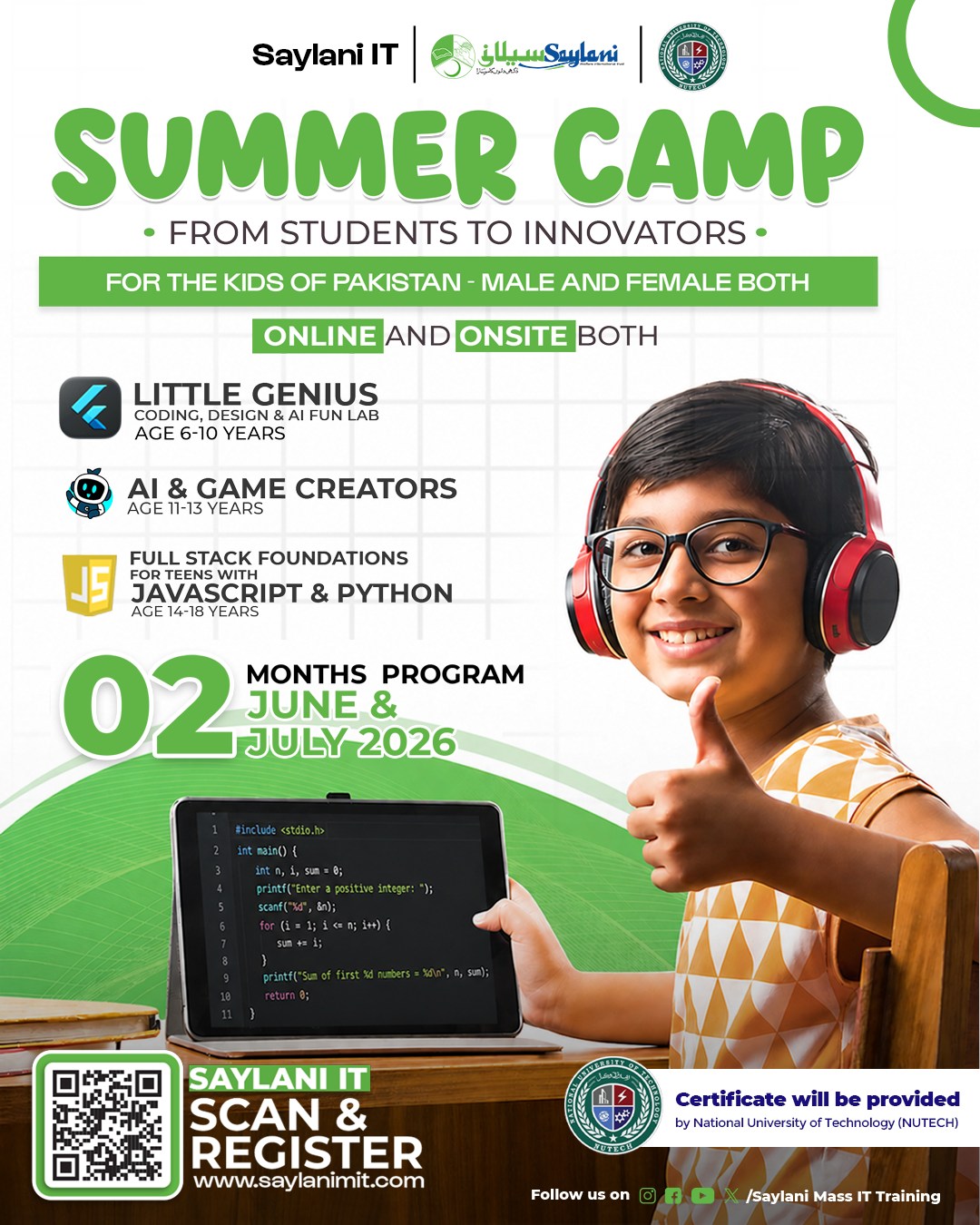 Saylani Mass I.T. Training Facebook ad: Saylani IT Summer Camp 2026 is here to…