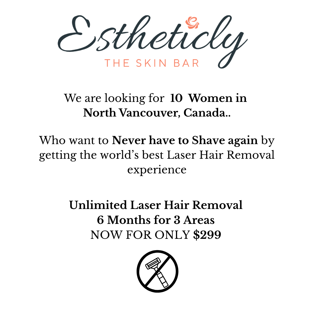 Estheticly Facebook ad: Unlimited Laser Hair Removal, 3 Areas for $299