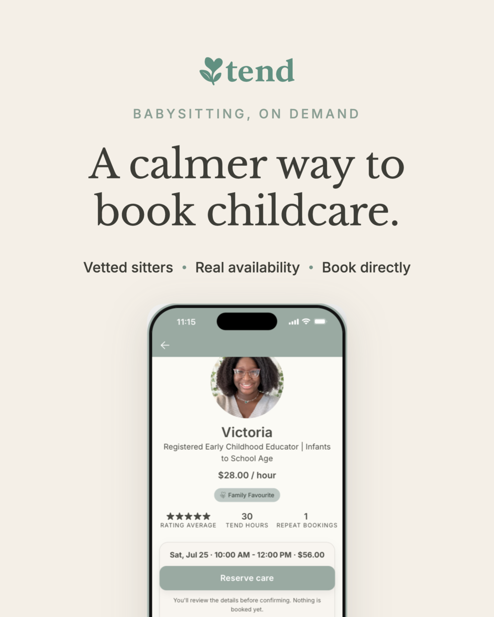tend Childcare Facebook ad: Care by the day, when you need it