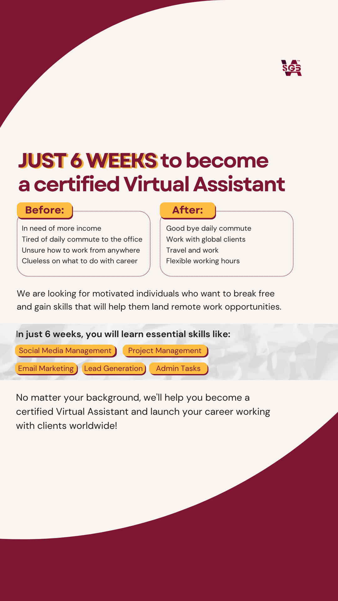 SGBVA / Virtual Assistant Course Facebook ad
