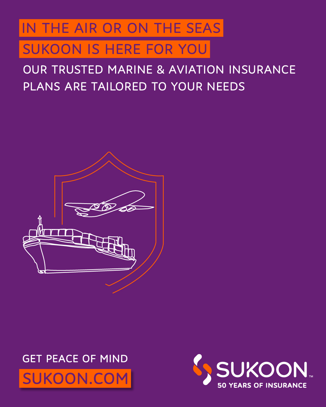 Sukoon Insurance Facebook ad: Fly high or sail smooth - navigate business…